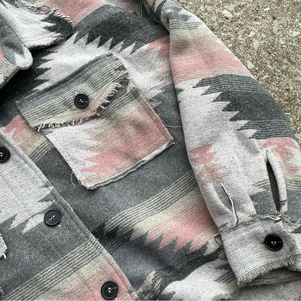 La Miel | Aztec Oversized Raw Frayed Hem Jacket - Picture 6 of 9